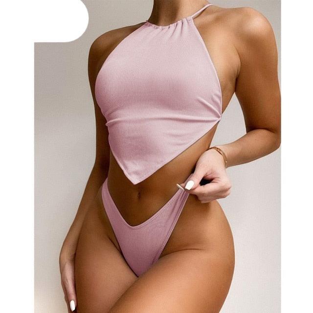 Conjunto de Bikini de Cuello Alto para Mujer - Traje de Baño Elegante y Cómodo