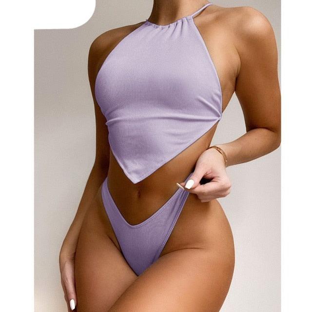 Conjunto de Bikini de Cuello Alto para Mujer - Traje de Baño Elegante y Cómodo