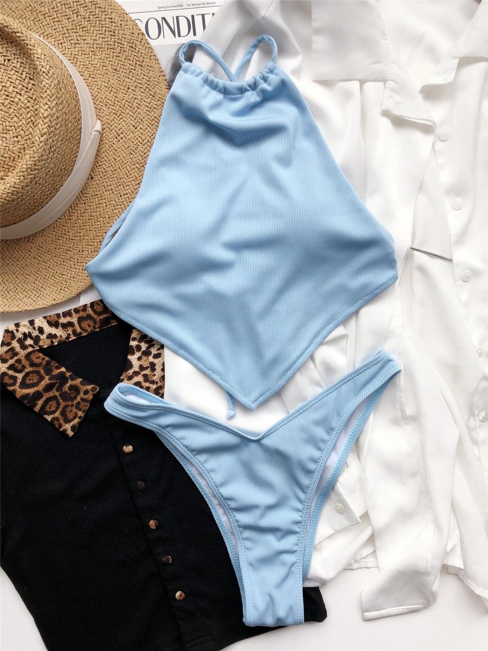 Conjunto de Bikini de Cuello Alto para Mujer - Traje de Baño Elegante y Cómodo