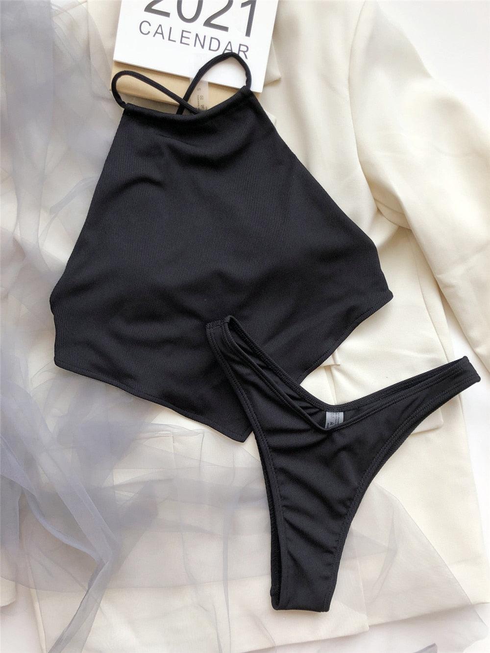 Conjunto de Bikini de Cuello Alto para Mujer - Traje de Baño Elegante y Cómodo