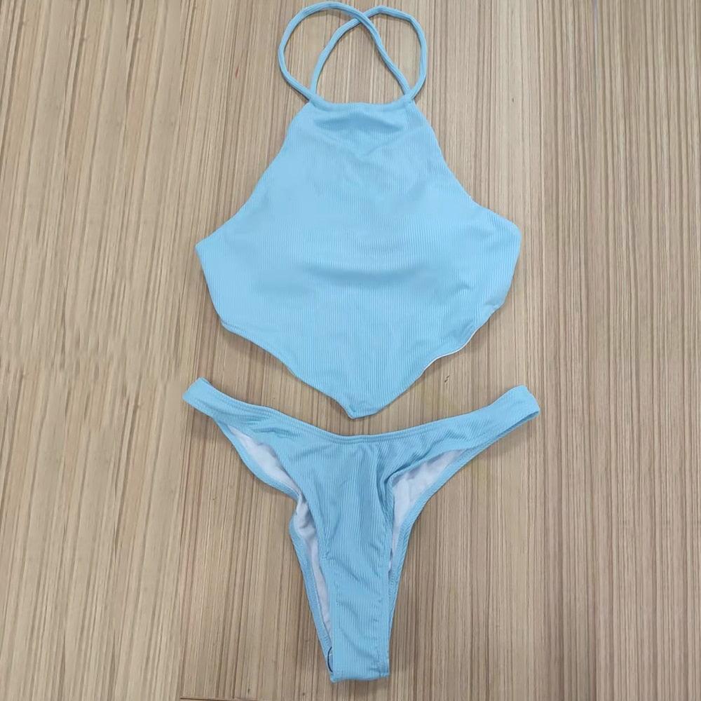 Conjunto de Bikini de Cuello Alto para Mujer - Traje de Baño Elegante y Cómodo
