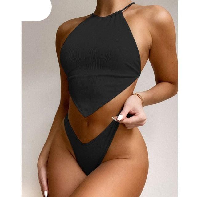 Conjunto de Bikini de Cuello Alto para Mujer - Traje de Baño Elegante y Cómodo