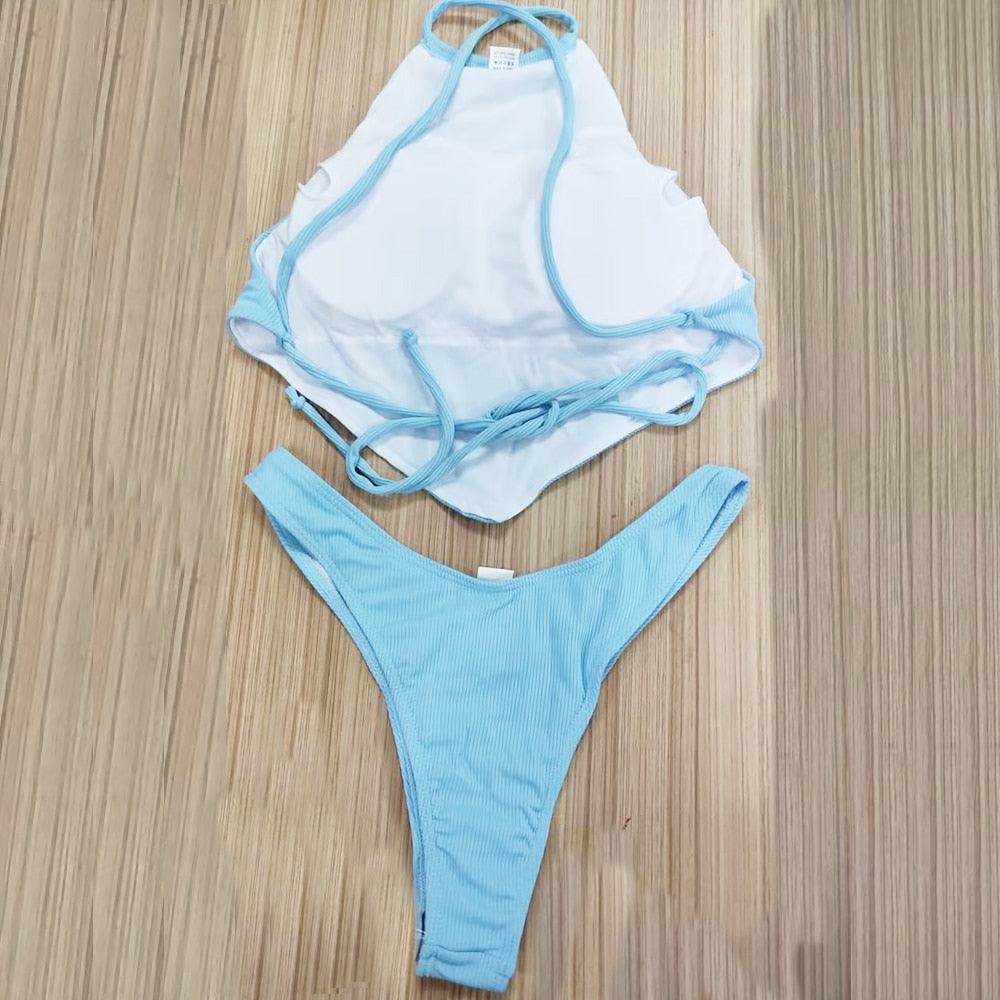 Conjunto de Bikini de Cuello Alto para Mujer - Traje de Baño Elegante y Cómodo