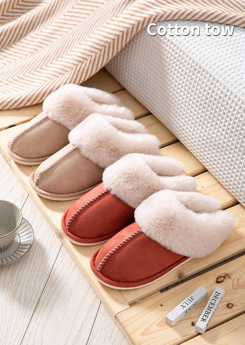 Pantuflas de Invierno de Cuero de Ternera de Suede Premium con Forro de Piel de Pana