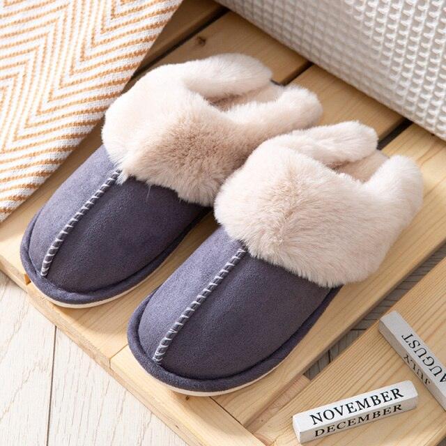 Pantuflas de Invierno de Cuero de Ternera de Suede Premium con Forro de Piel de Pana