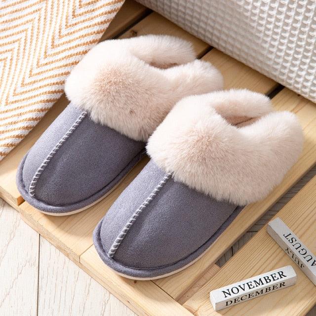 Pantuflas de Invierno de Cuero de Ternera de Suede Premium con Forro de Piel de Pana
