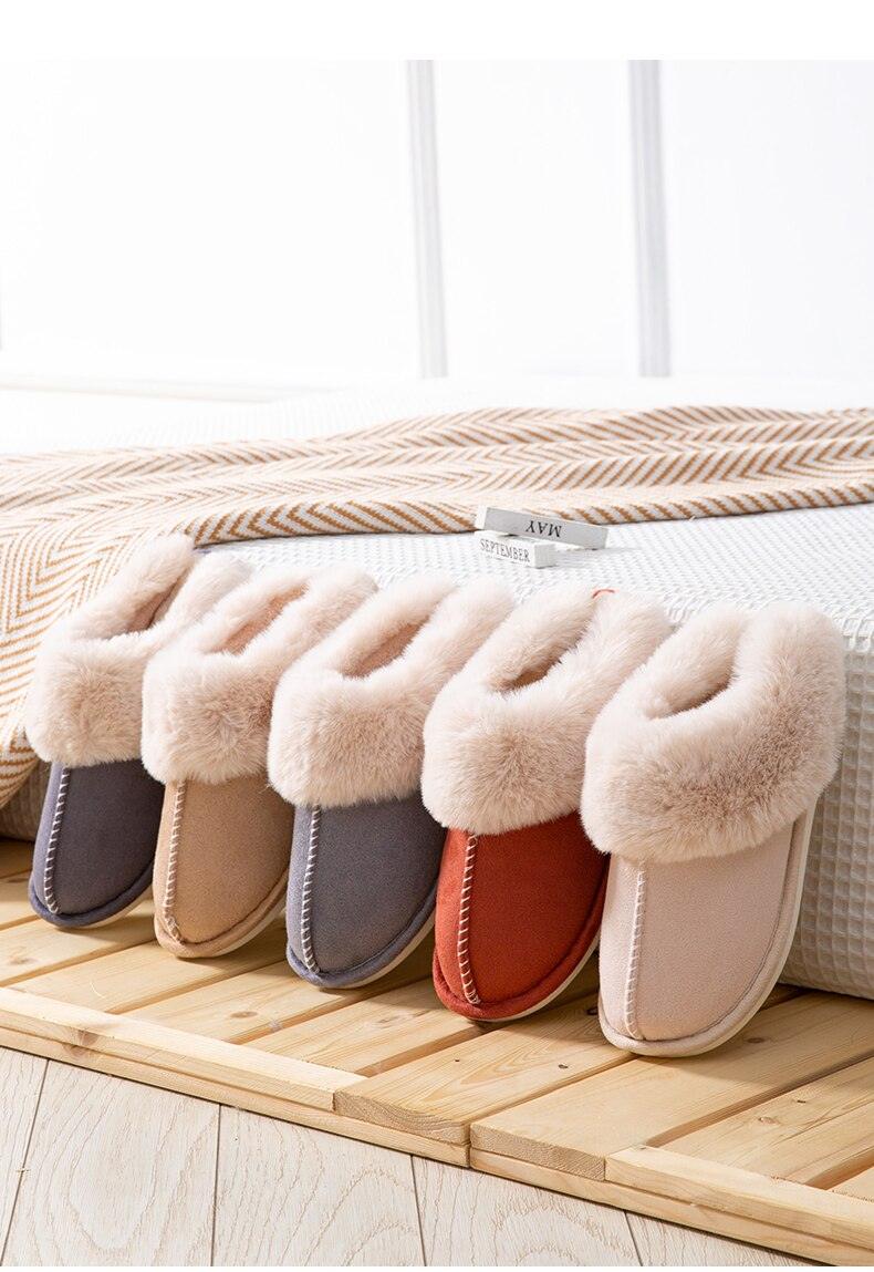 Pantuflas de Invierno de Cuero de Ternera de Suede Premium con Forro de Piel de Pana