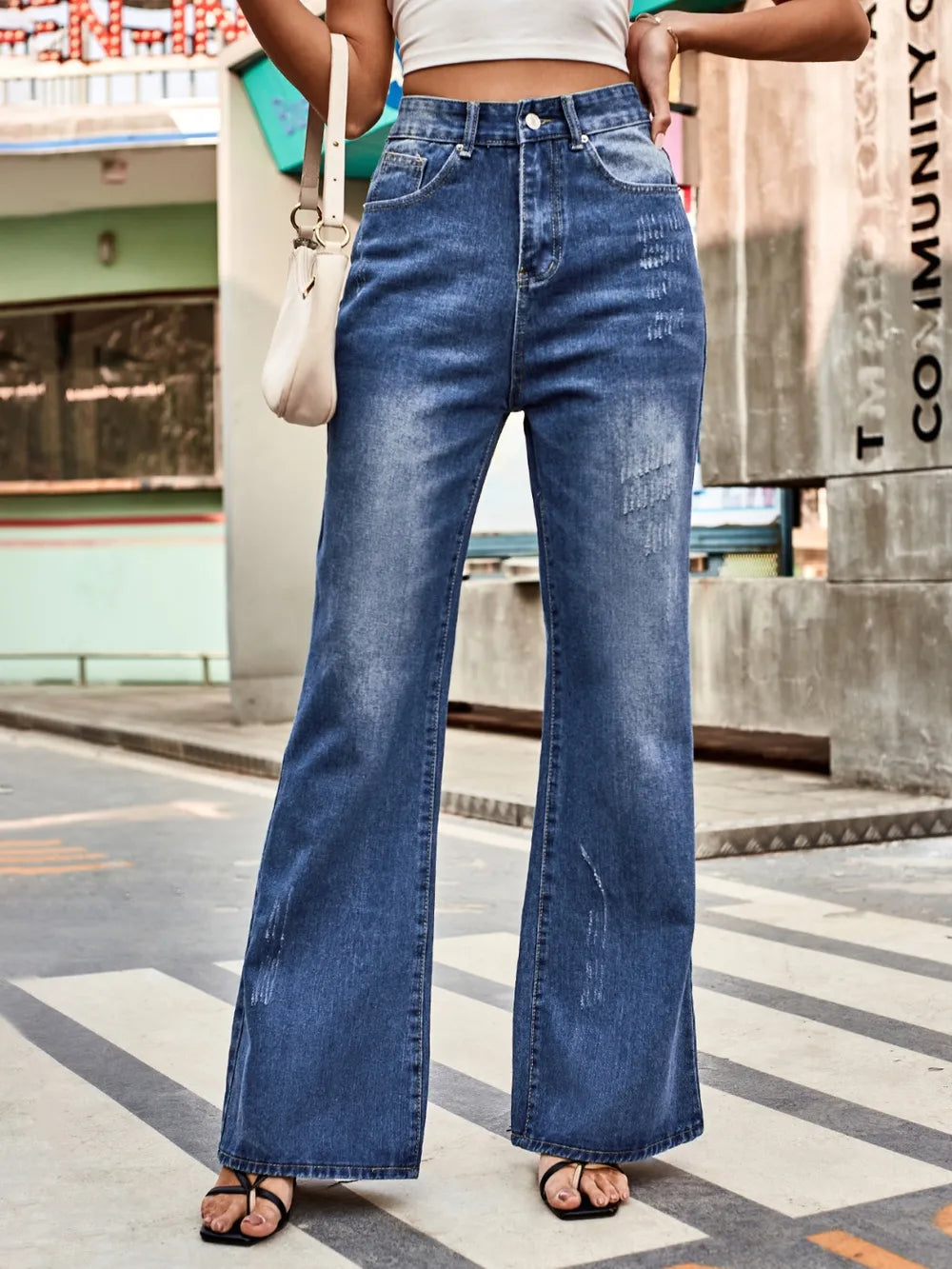 Jeans Bootcut Taille Haute avec Poches