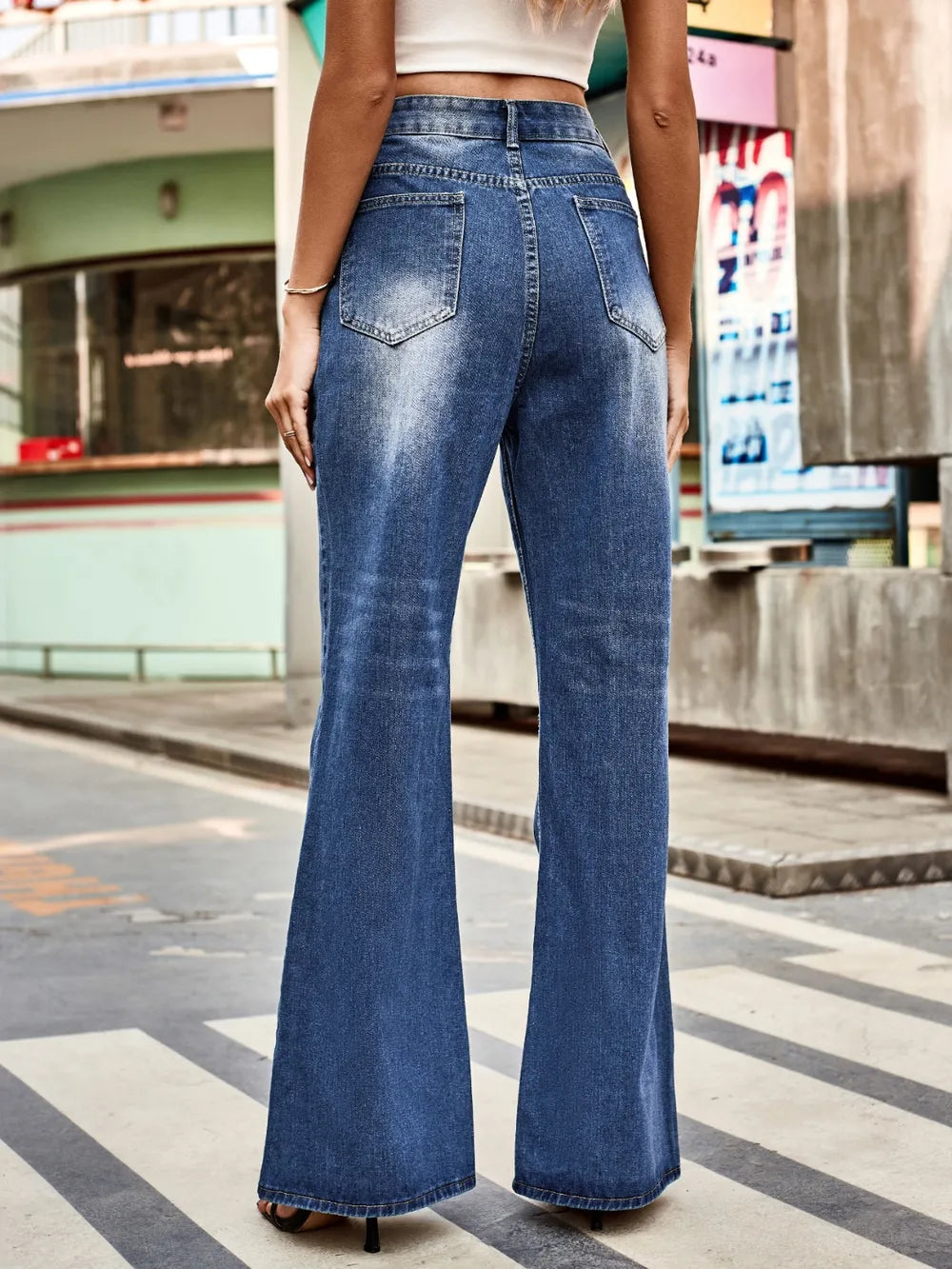 Jeans Bootcut Taille Haute avec Poches