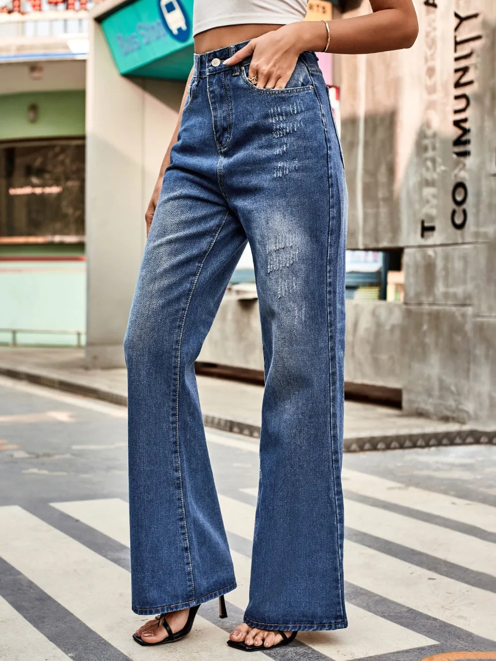 Jeans Bootcut Taille Haute avec Poches