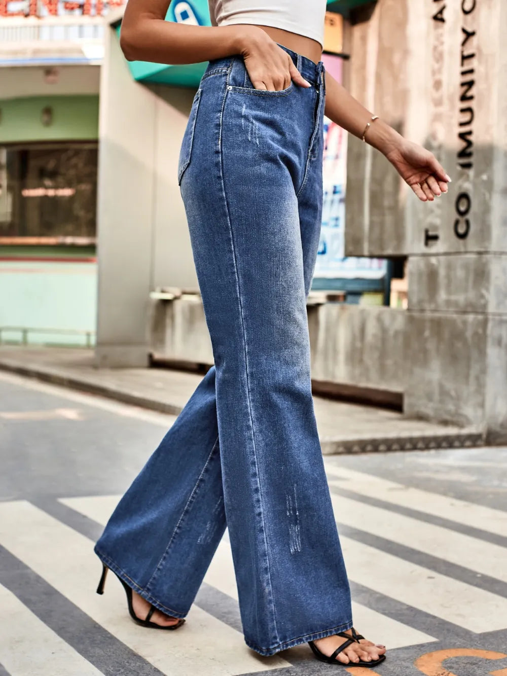 Jeans Bootcut Taille Haute avec Poches