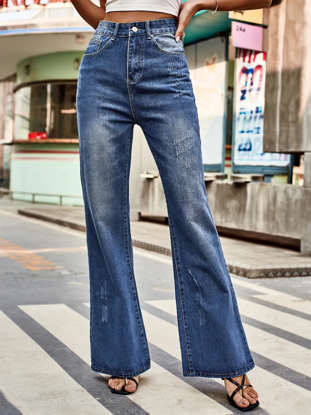 Jeans Bootcut Taille Haute avec Poches