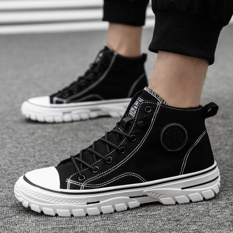 High top canvas shoes Korean style trendy sports and leisure shoes fashionable trendy shoes student board shoes - Korvel
