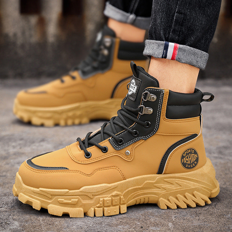 High top Martin boots for outdoor men anti slip wear-resistant thick soled versatile workwear trendy shoes - Korvel