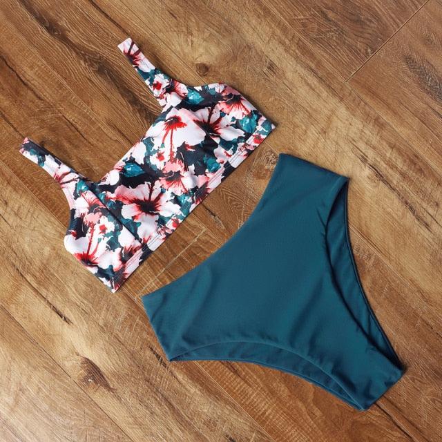 Ensemble de bikini à taille haute imprimé léopard pour femmes