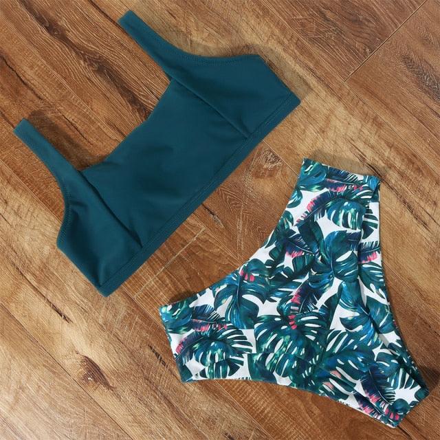 Ensemble de bikini à taille haute imprimé léopard pour femmes