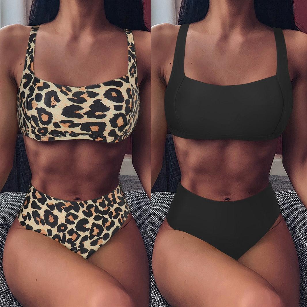 Ensemble de bikini à taille haute imprimé léopard pour femmes