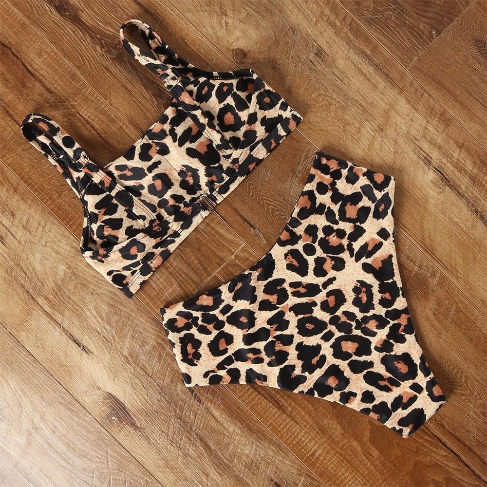 Ensemble de bikini à taille haute imprimé léopard pour femmes