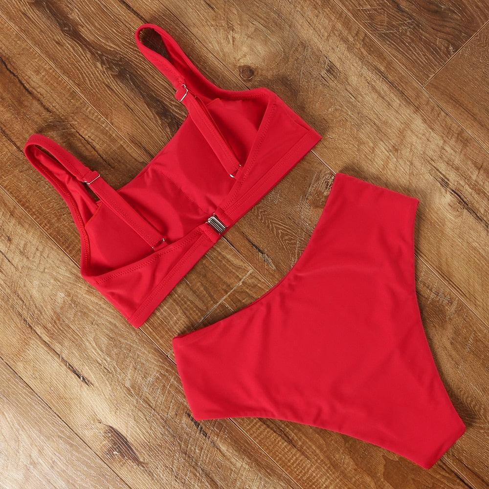 Ensemble de bikini à taille haute imprimé léopard pour femmes