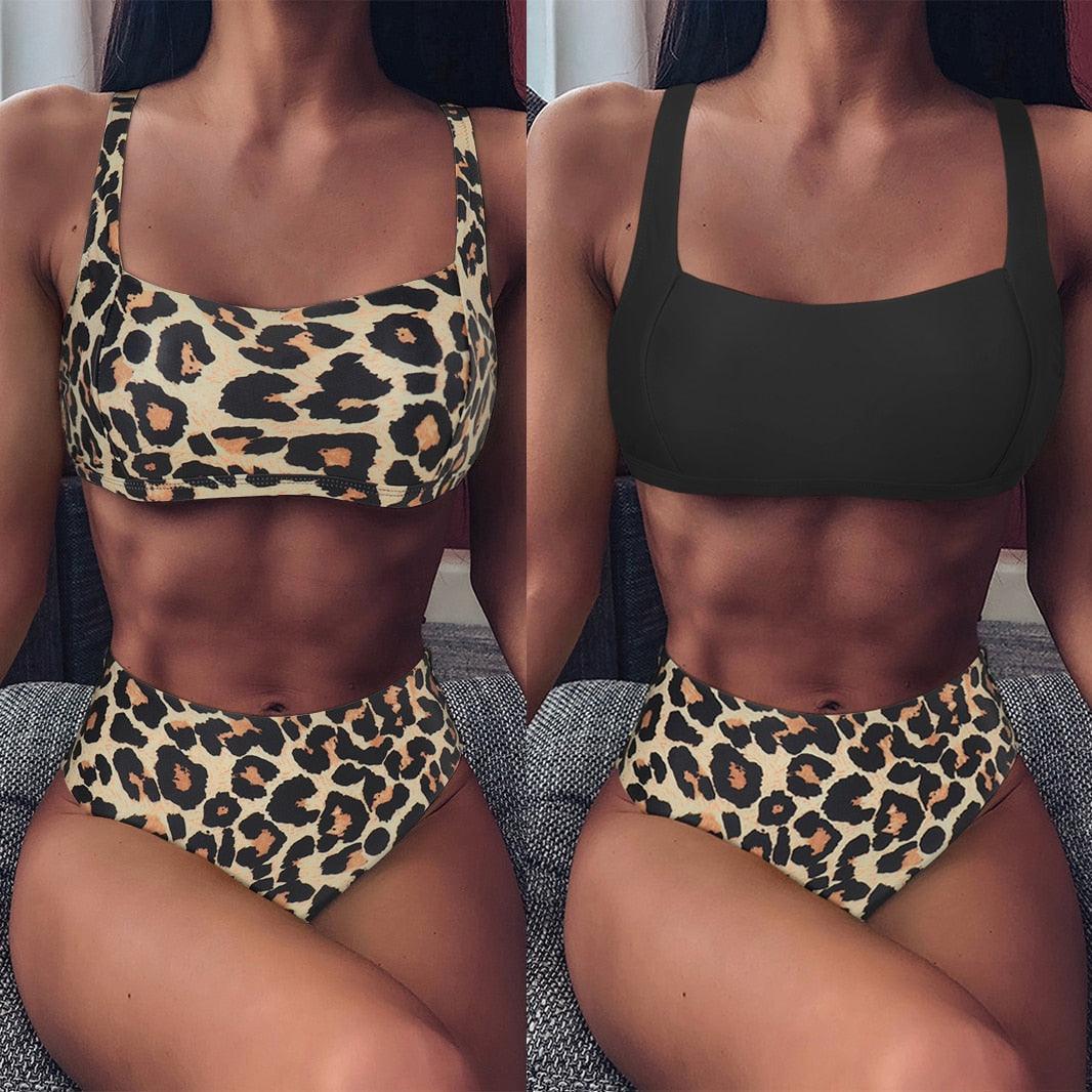 Ensemble de bikini à taille haute imprimé léopard pour femmes