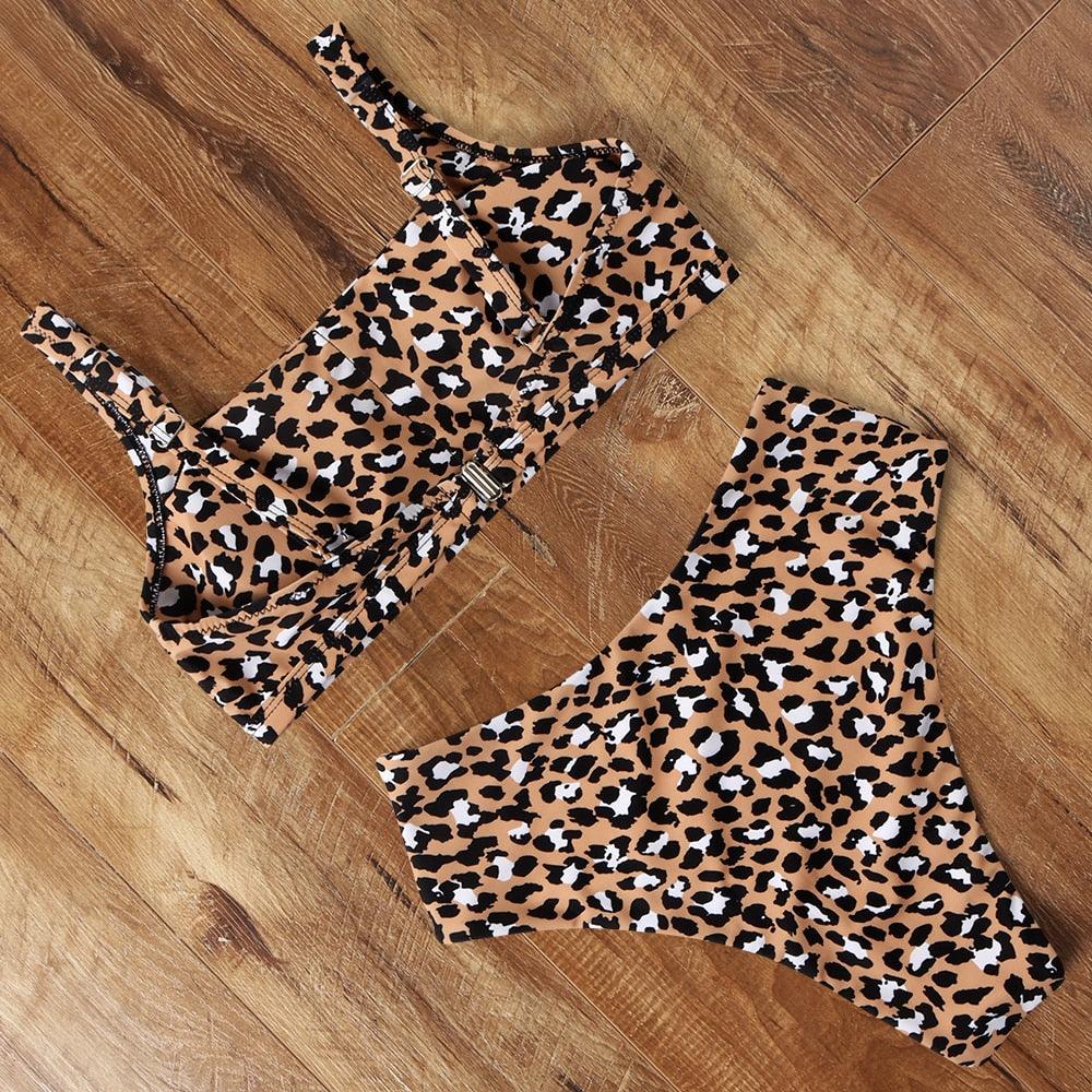 Ensemble de bikini à taille haute imprimé léopard pour femmes