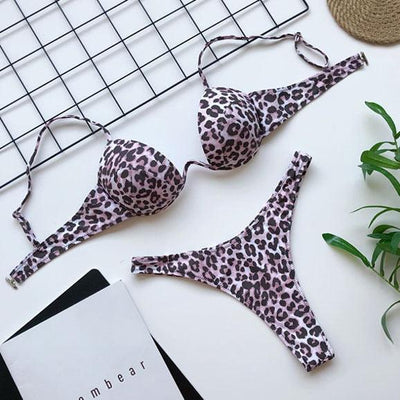 High Waist Leopard Print Bikini Set for Women