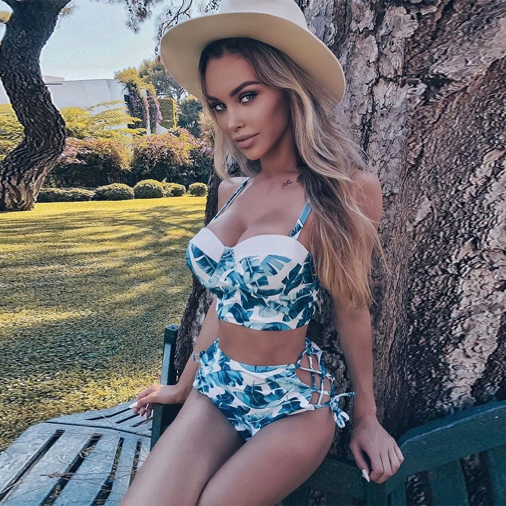 Conjunto de Bikini de Dos Piezas de Cintura Alta para Mujeres