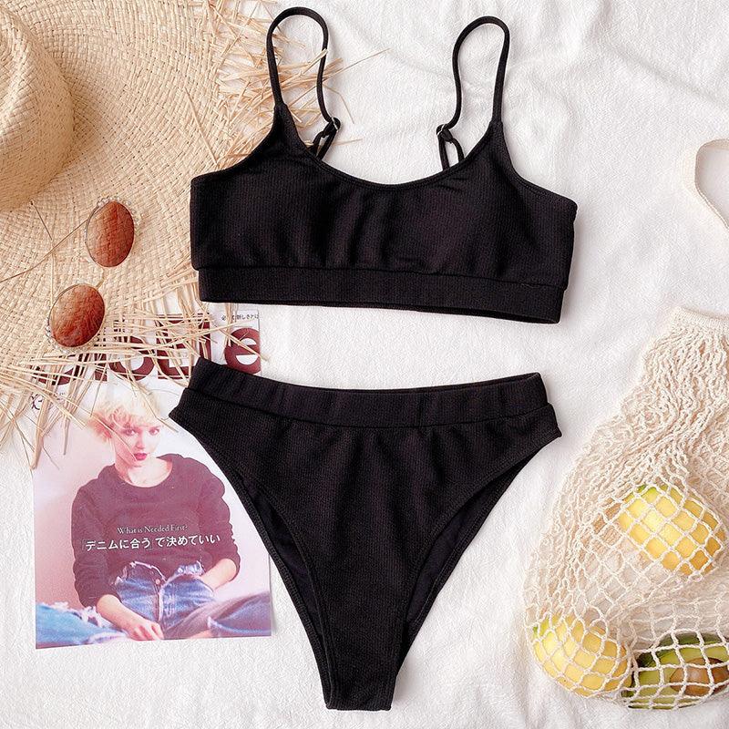 Ensemble de bikini à taille haute en ribbed pour femmes