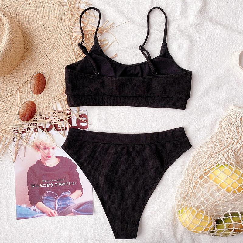 Ensemble de bikini à taille haute en ribbed pour femmes