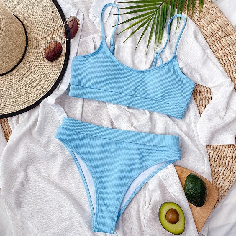 Ensemble de bikini à taille haute en ribbed pour femmes
