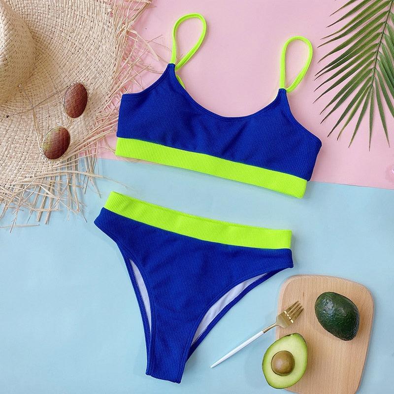 Ensemble de bikini à taille haute en ribbed pour femmes