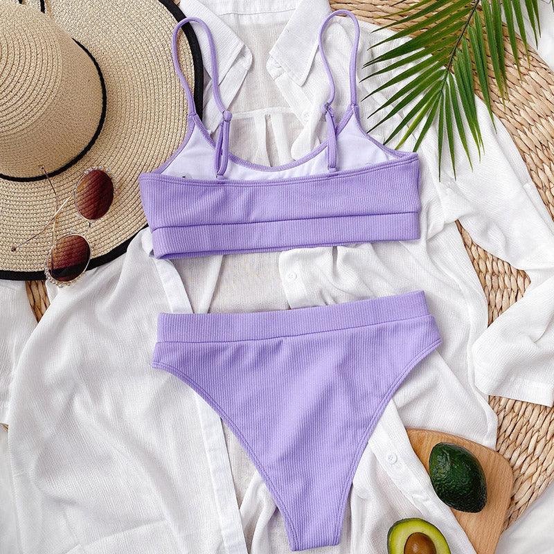 Ensemble de bikini à taille haute en ribbed pour femmes