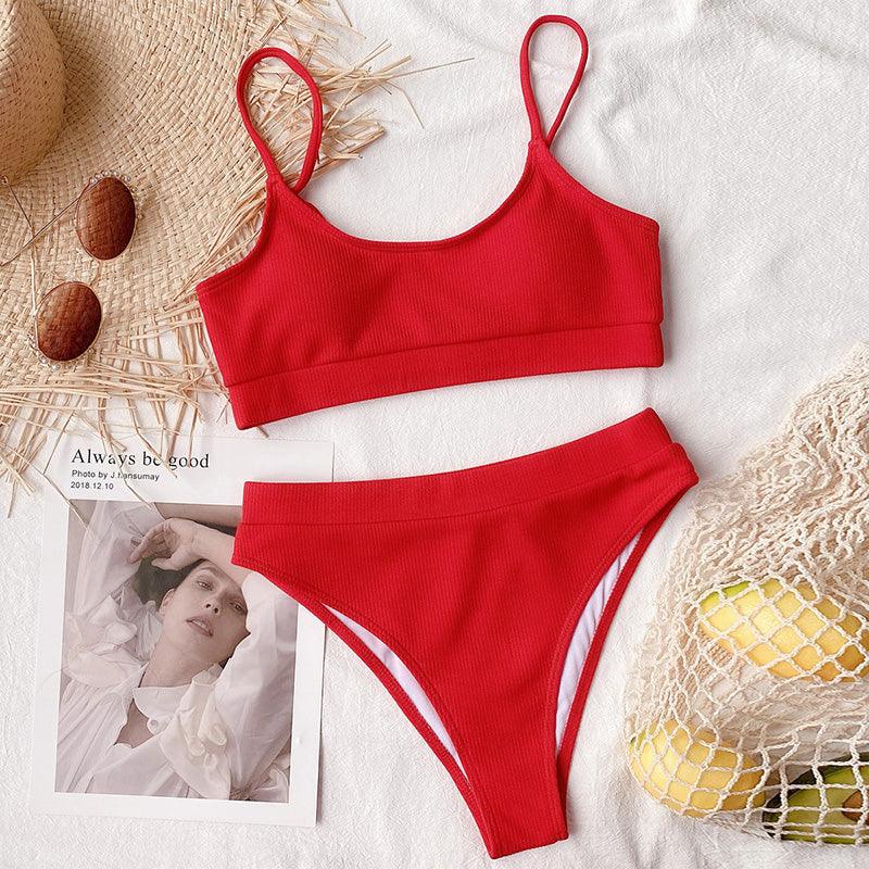 Ensemble de bikini à taille haute en ribbed pour femmes