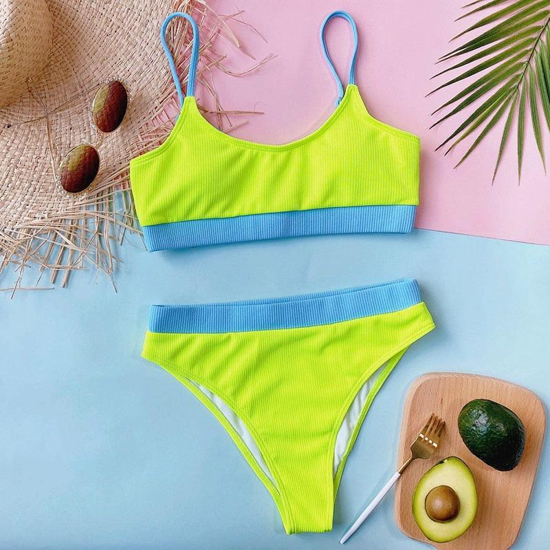 Ensemble de bikini à taille haute en ribbed pour femmes