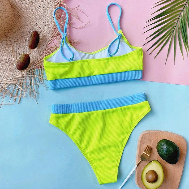 Ensemble de bikini à taille haute en ribbed pour femmes