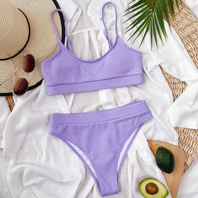 Ensemble de bikini à taille haute en ribbed pour femmes
