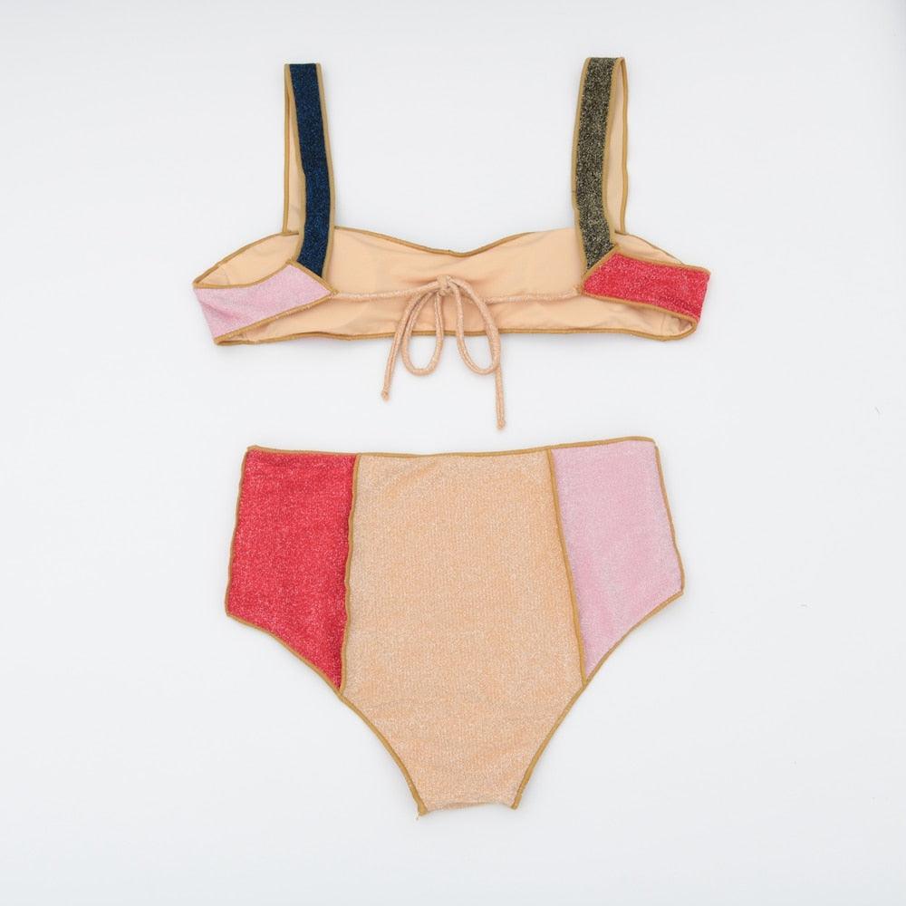 Ensemble de bikini taille haute à contraste de couleurs pour femmes