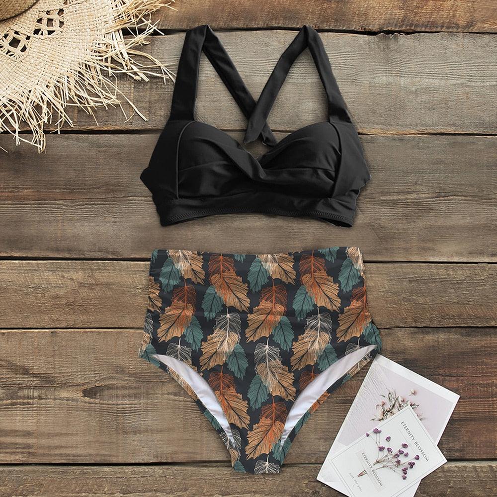 Elegant High Waist Halter Bikini Set for Women