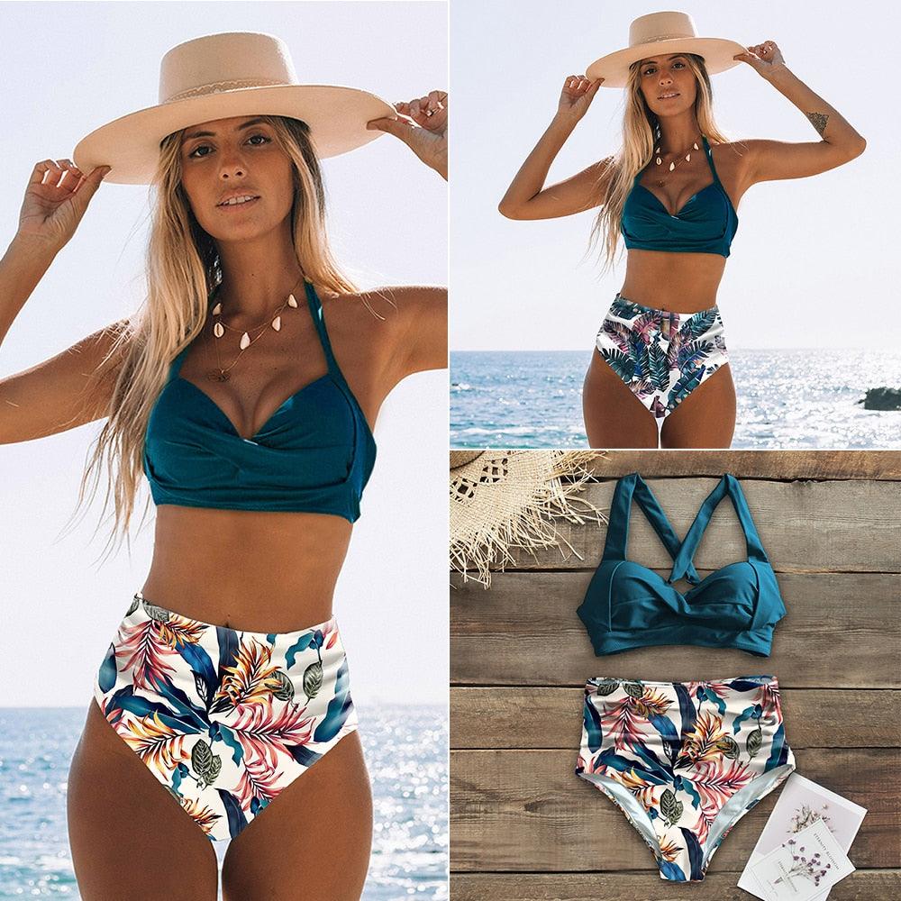 Elegant High Waist Halter Bikini Set for Women