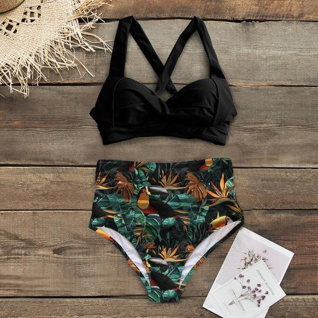 Elegant High Waist Halter Bikini Set for Women