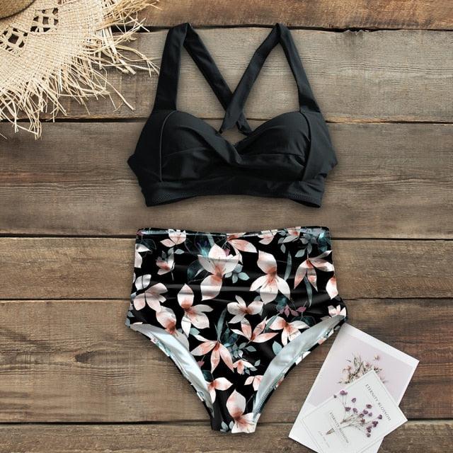 Elegant High Waist Halter Bikini Set for Women
