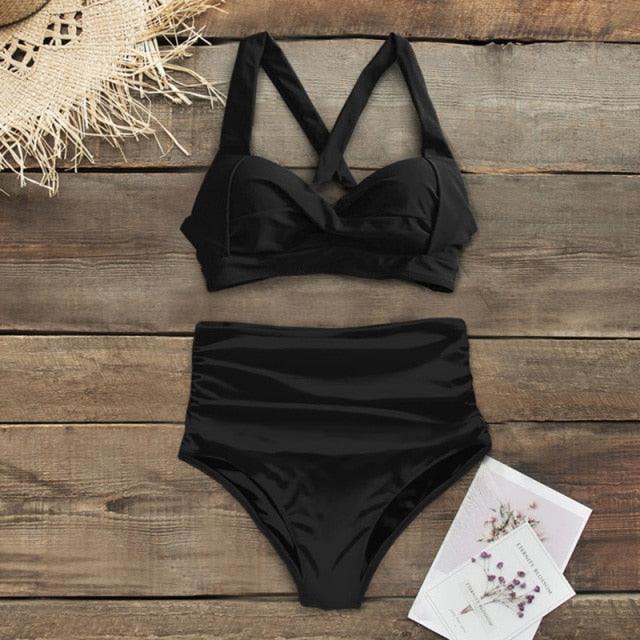 Elegant High Waist Halter Bikini Set for Women