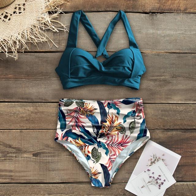 Elegant High Waist Halter Bikini Set for Women