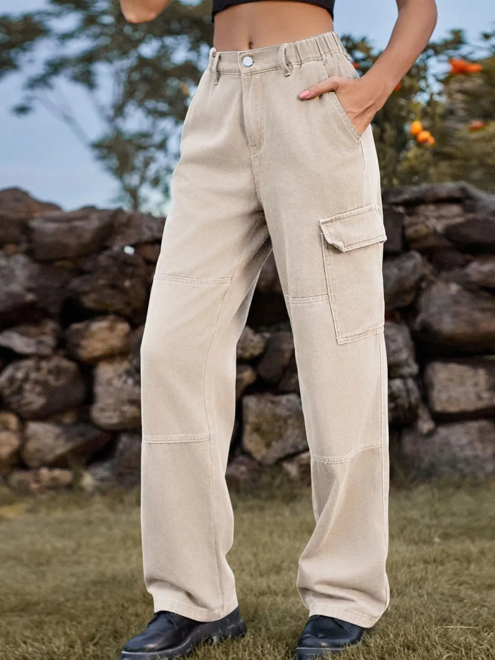 High Waist Cargo Straight Jeans - Korvel