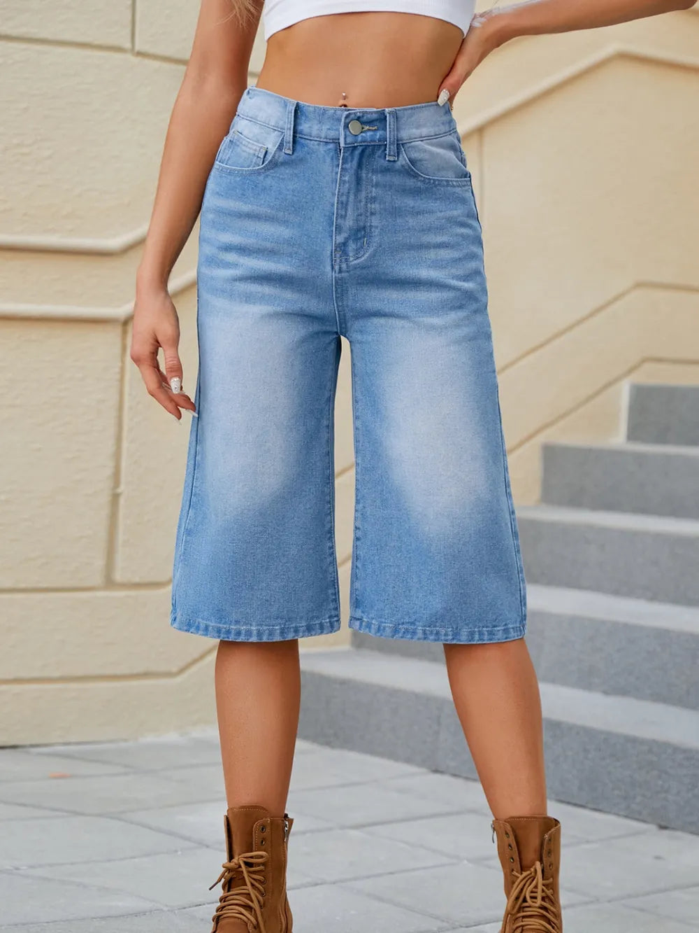 Premium High Waist Denim Shorts with Pockets