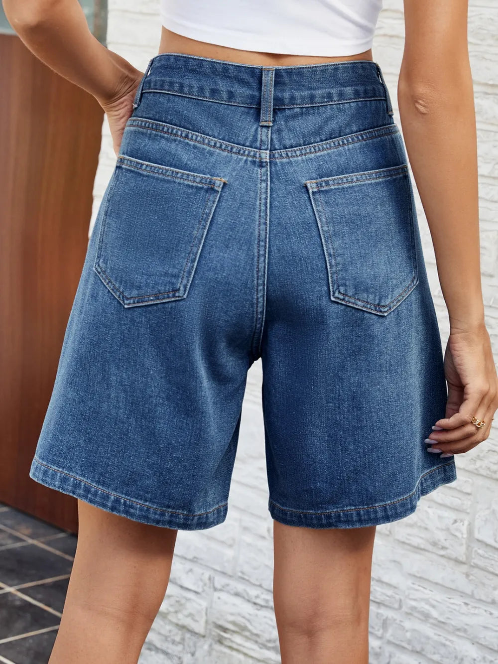 High Waist Denim Shorts with Pockets - Korvel