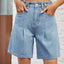 High Waist Denim Shorts with Pockets - Korvel