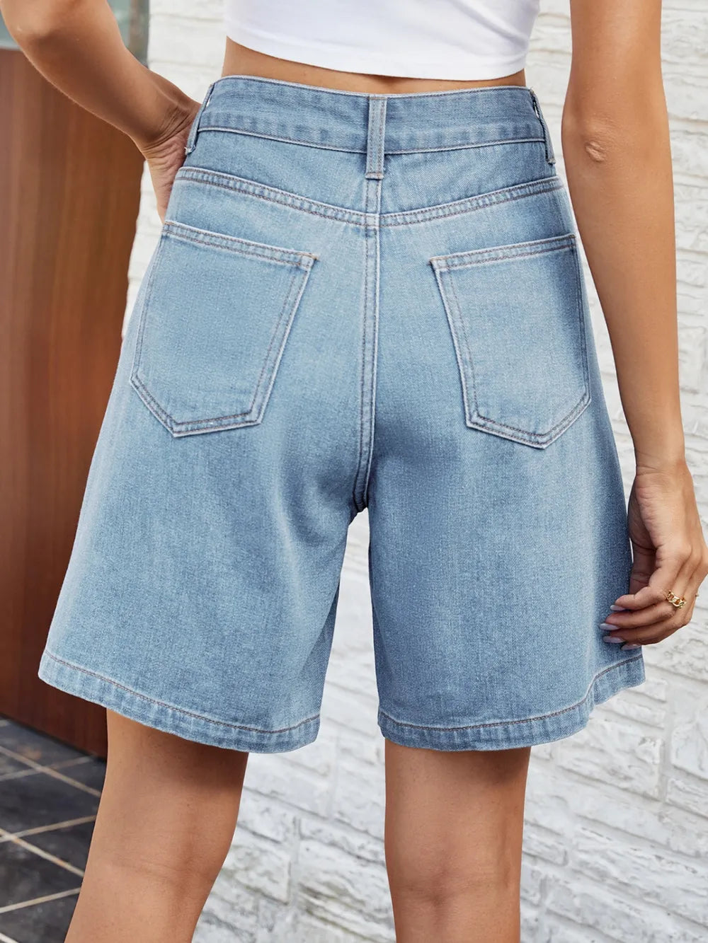 High Waist Denim Shorts with Pockets - Korvel