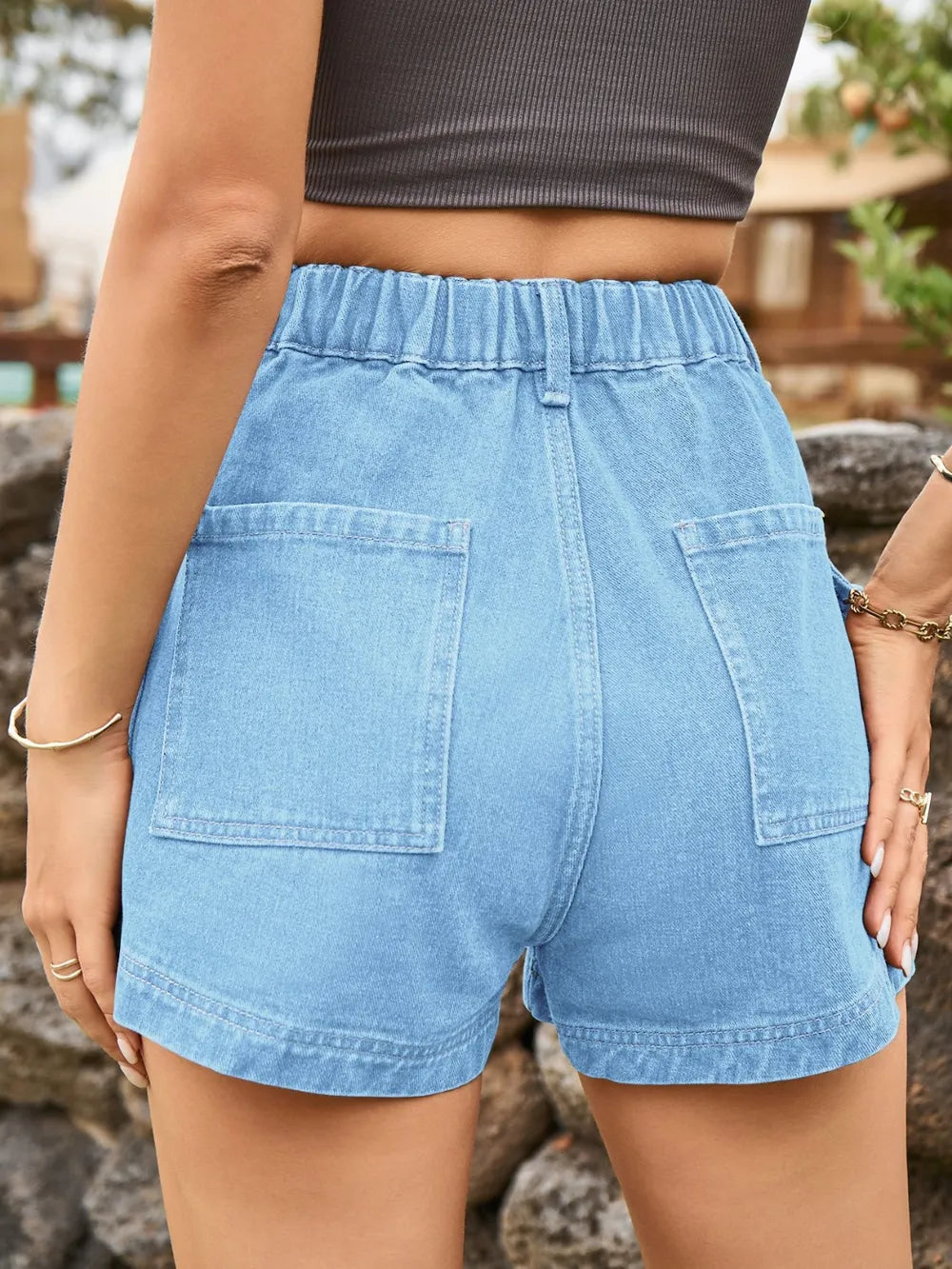 Shorts en denim taille haute premium avec poches