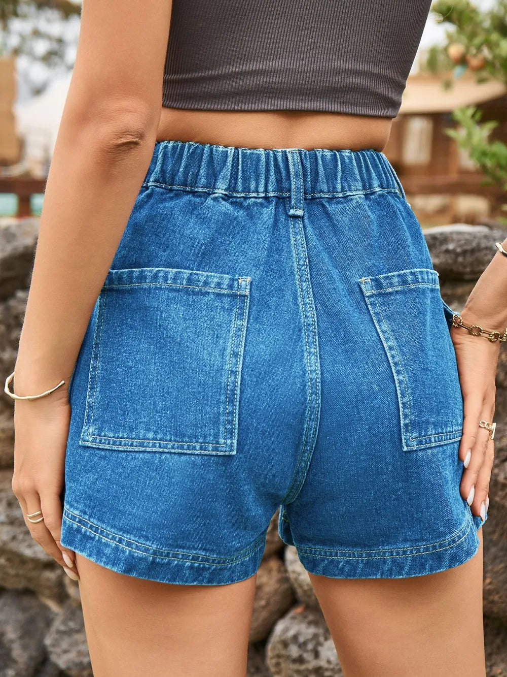 Shorts en denim taille haute premium avec poches